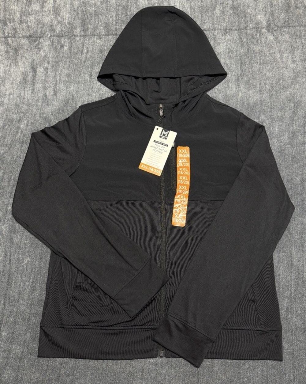 NWT Member's Mark Full-Zip Mixed Media Hoodie Boys XXL (18/20) Black Long Sleeve
